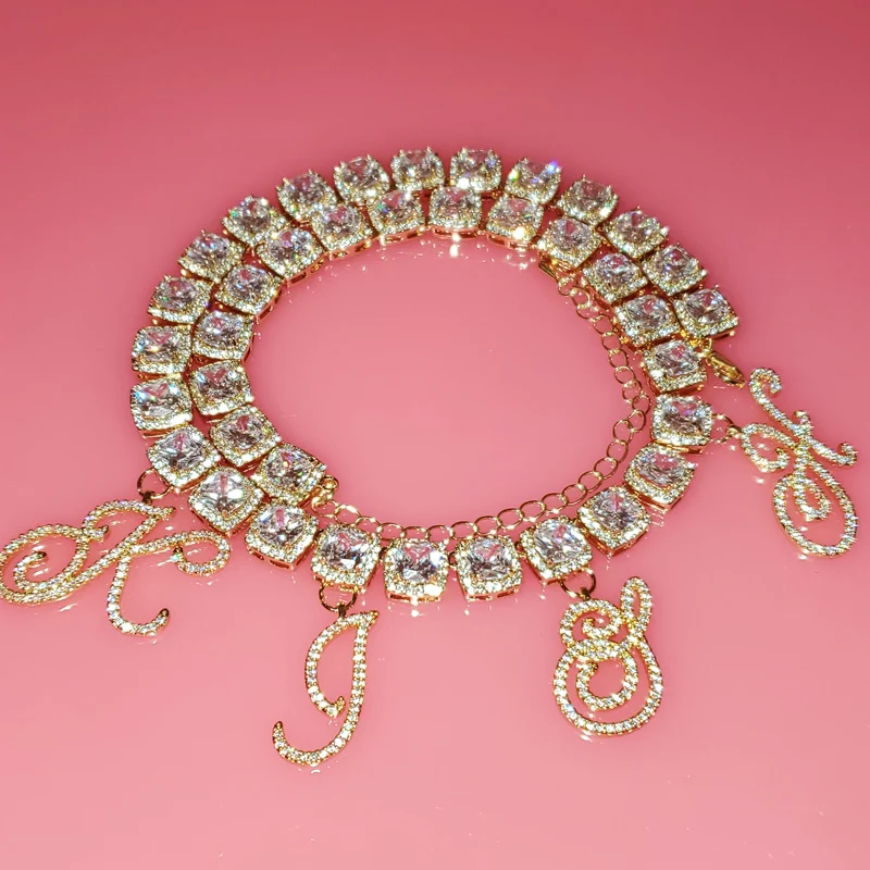 

Custom Name Necklace 1 CM Square Chain Hang Script Letters Personalized Word Pendants Hip Hop Jewelry