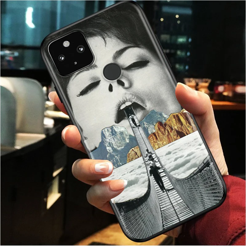 

colagem Da Arte do vintage Shockproof Cover for Google Pixel 5 4 4A XL 5G Black Phone Case Shell Soft Fundas Coque Capa