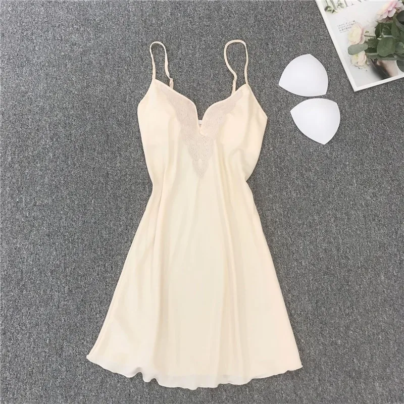 

Women Spaghetti Strap Nightdress Sexy Satin Sleepwear Lace Intimate Lingerie Nightgown Soft Home Dressing Gown Sleep Dress