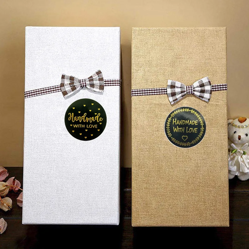 Exquisite Round Black Bronzing Handmade with Love Sticker Seal Lables 500pcs for Business Scrapbooking Envelopes Gift Decoration |