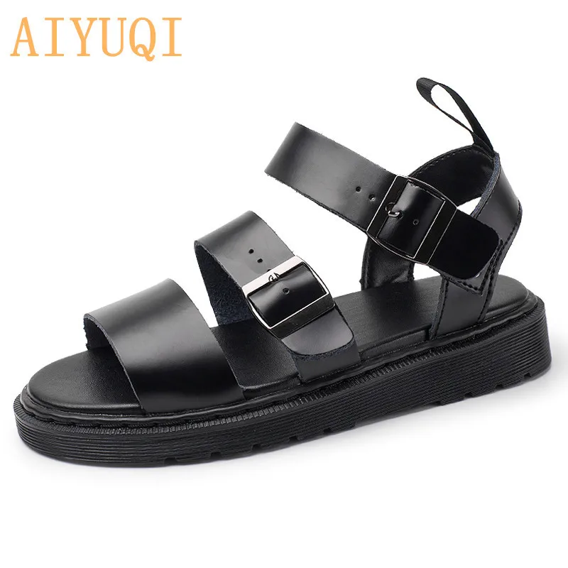 

Summer Martin Sandals Women 2021 New Rome Buckle Open Toe Beach Shoes Women Genuine Leather Sandals Thick Women Couples