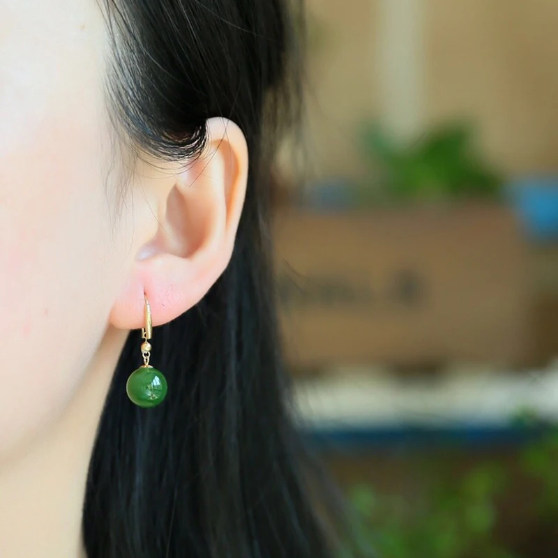 Натуральный нефритовый зеленый 10 мм серьги из бисера модные очаровательные