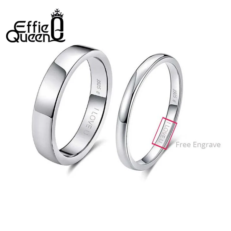 Effie queen, 925 пробы, серебряное, простое кольцо для влюбленных, геометрическое, обручальное, обручальное кольцо, хорошее ювелирное изделие, выгравированные слова, TSRC1