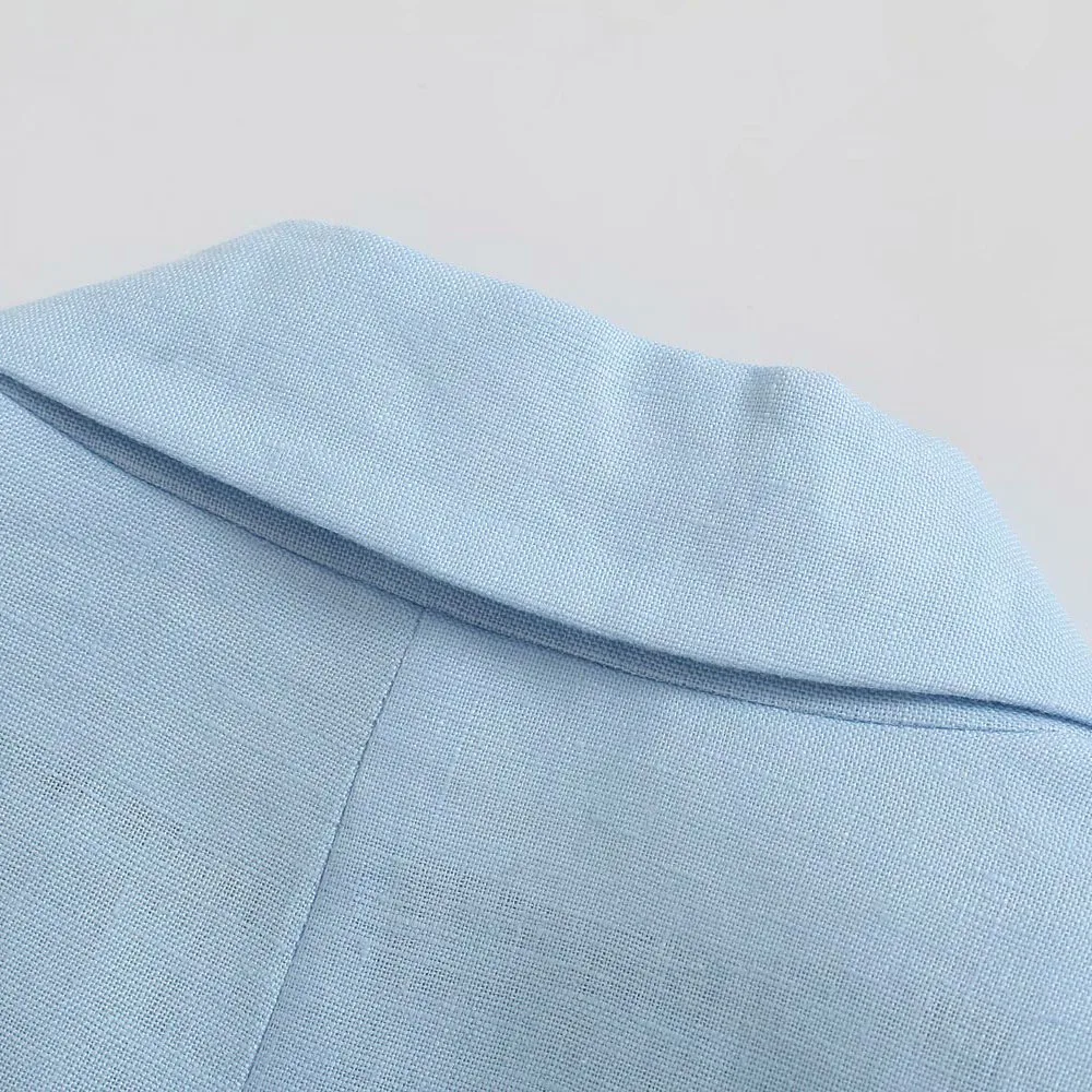 

ZA new women's temperament loose rolled-sleeved linen no button long-sleeved solid color suit casual jacket blazer