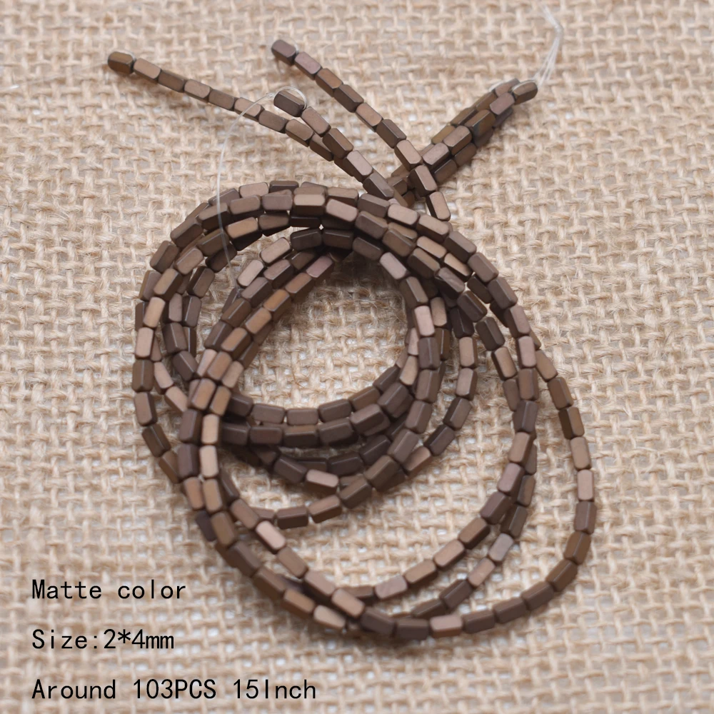 32-2x4mm matte 2 мм Сияющий натуральный камень гематит свободные разделительные Квадратные бусины покрытые цветными квадратными бусинами для изготовления ювелирных изделий Аксессуары - Цвет: 32-2x4mm matte