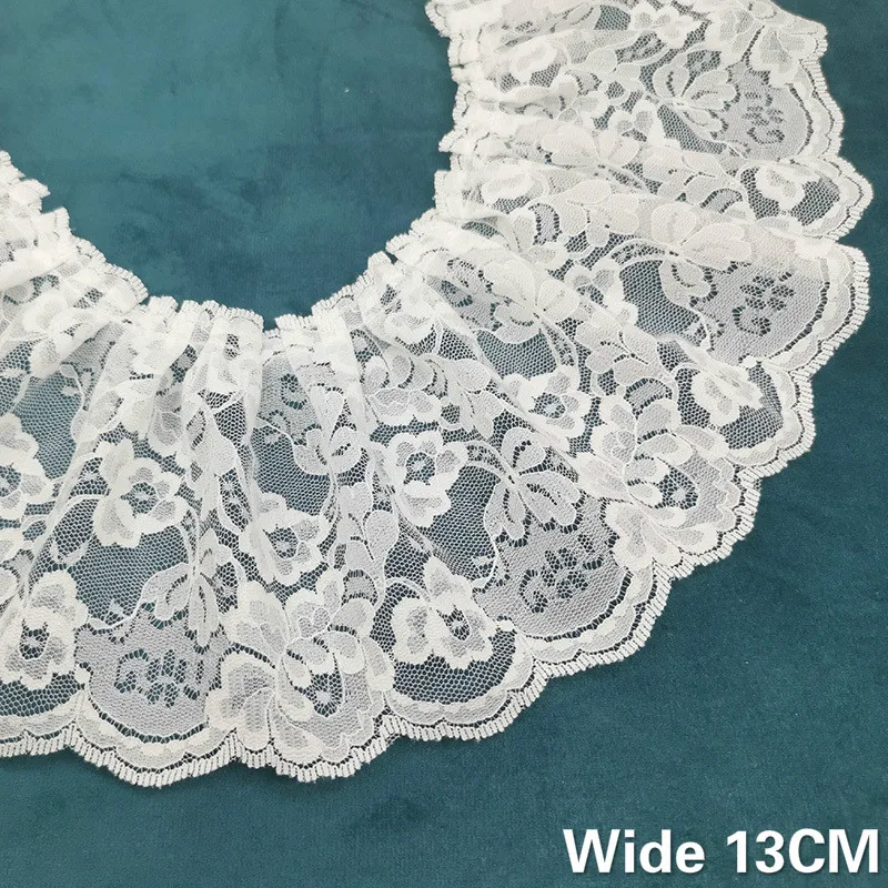 

13CM Wide White Tulle 3d Lace Fabirc Embroidered Ribbon Edge Fringe Trim Dress Hats Curtains Sofa Beds DIY Sewing Suppplies
