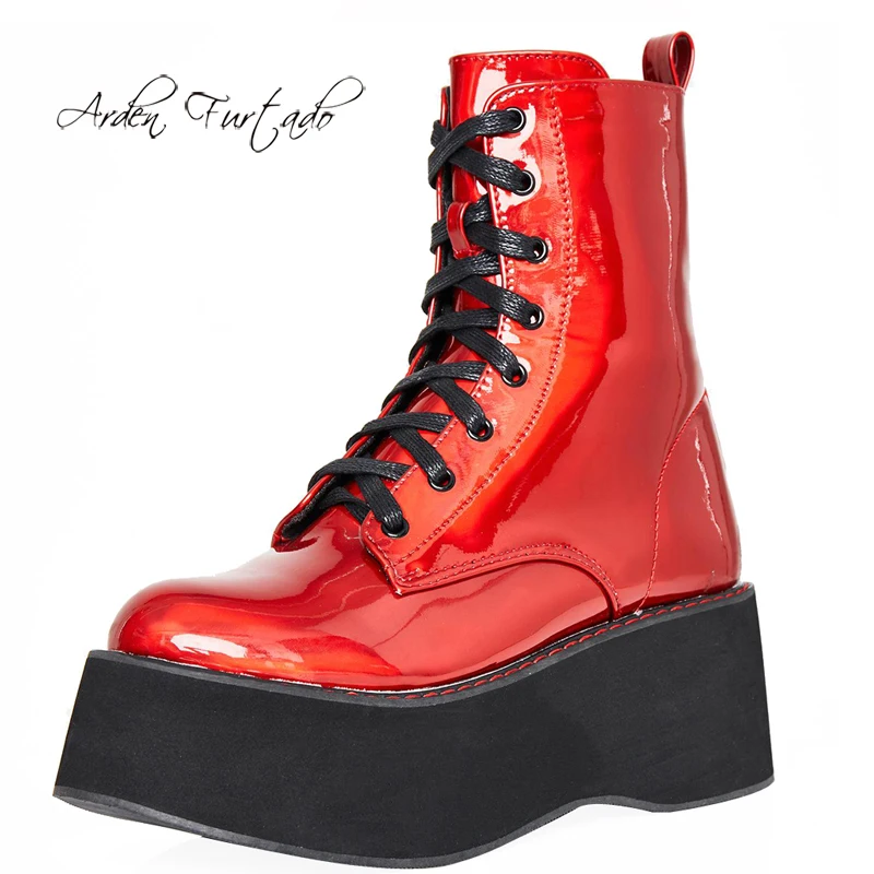Модная женская обувь Arden Furtado зимние элегантные красные белые кожаные с