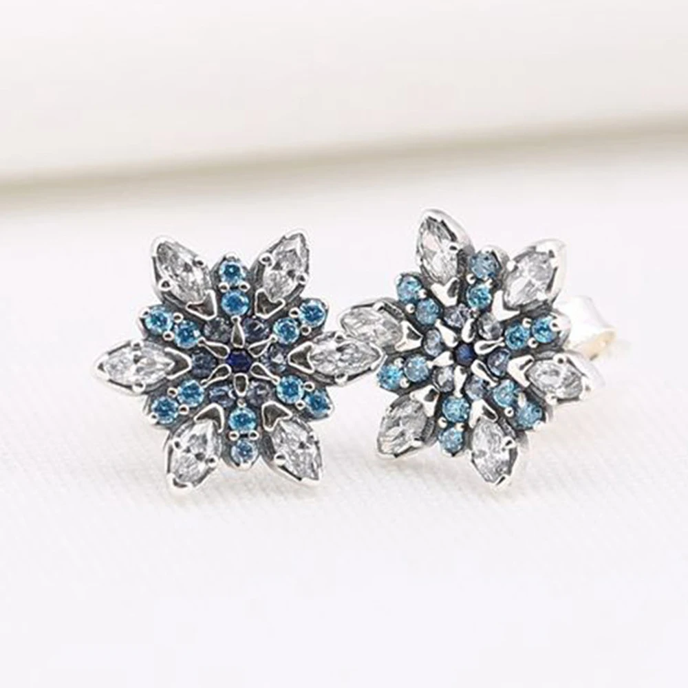Original 925 Sterling Silver Earring Pan Crystalized Snowflake Crystal Stud Earrings For Women For Women Wedding Jewelry