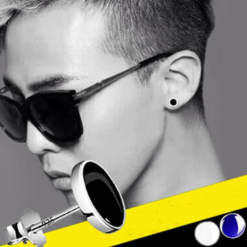 Винтажные модные черные/белые/синие круглые серьги гвоздики с камнем для мужчин