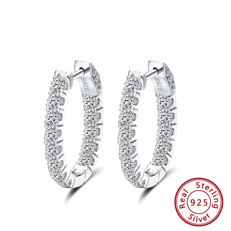 ORSA JEWELS Аутентичные 925 пробы серебряные серьги-кольца для женщин AAA кубический циркон круглые серьги модные ювелирные изделия подарок SE81 - Цвет камня: SE222