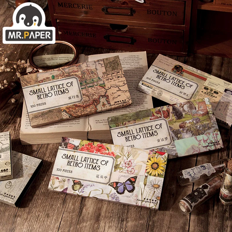 

Mr.Paper 8 Design A Beautiful Day Old Things Small Grid Series Retro Material Stickers Collection Scrapbook Material Paper