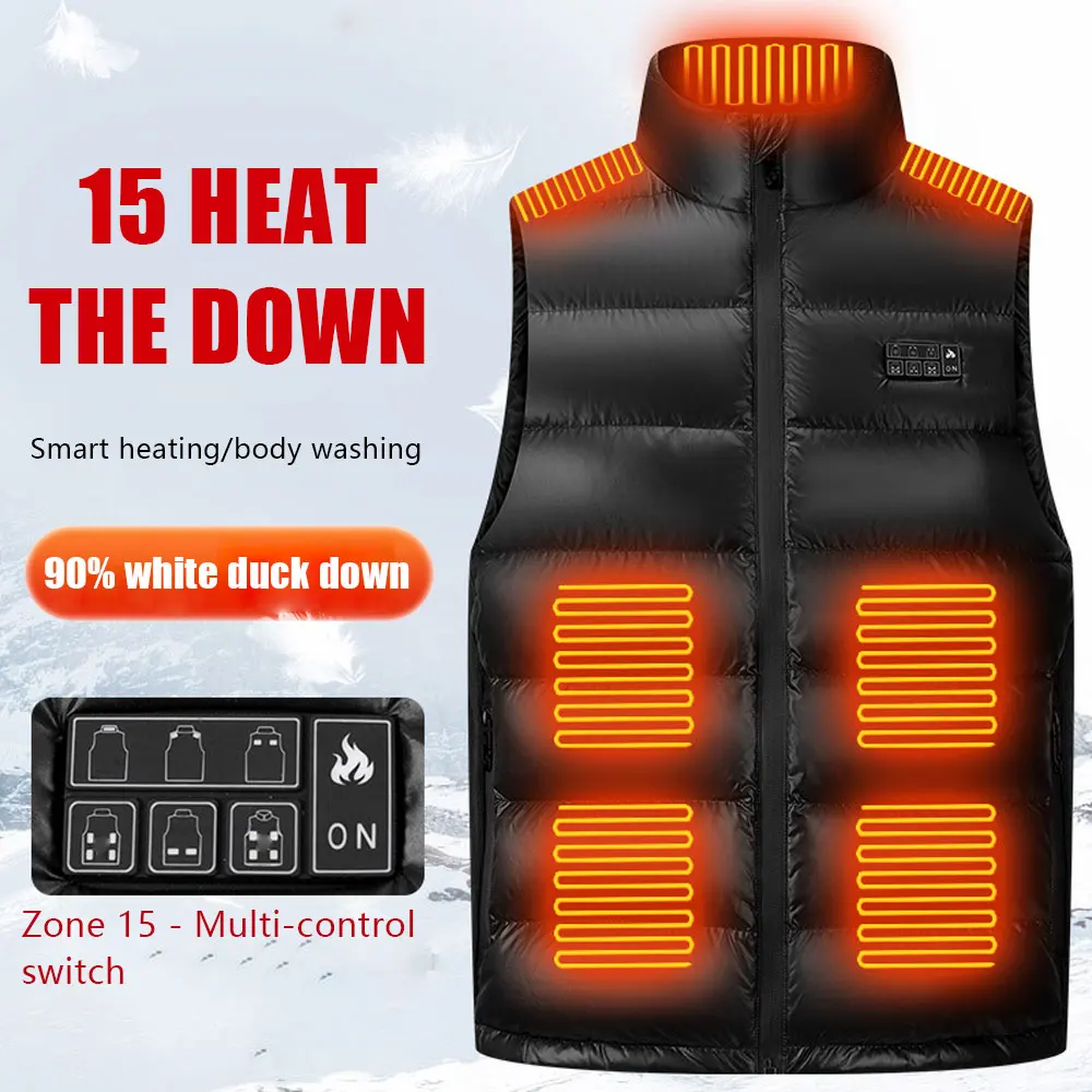 

15 Zone Heated Down Jacket Men 2021 Winter USB Electric Heating Jacket Outdoor Thermal Clothing Motorcycle Down Coat Vest Unisex