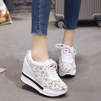 women wedge platform lace mesh spring sneakers vulcanized new female lace up casual height increase shoes ladies fashion 789