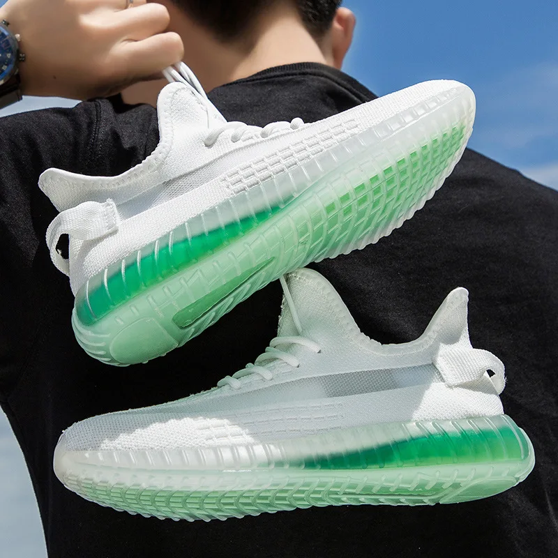 2019 Transparent Magic Color Bottom Coconut Shoes Woven Mesh Breathable Sports Men's Lightweight Fashion Sneakers Zapatos | Обувь