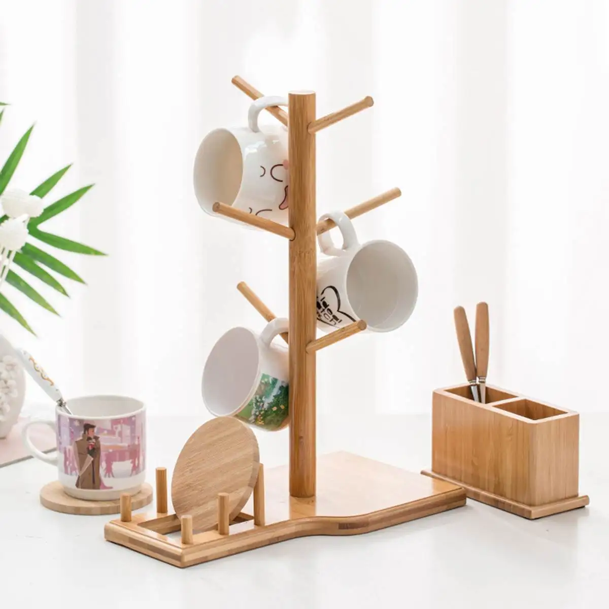 Дерево Форма подстаканник стеллаж для выставки товаров Кофе Чай чашки держатель