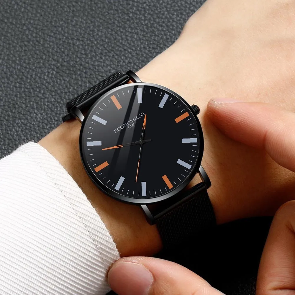 

White Round Dial Men's Watch Luxury Hollow Mesh Strap Watch For Men Mechanical Watch Wrist Clock Retro Men Quartz Wristwatches