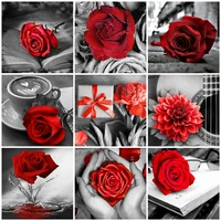 zooya full diamond embroidery rose 5d diamond painting black and red mosaic flower picture of rhinestones home decor