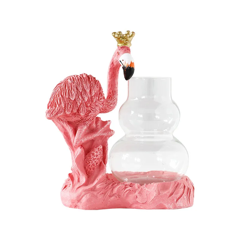 

Flamingo ornaments hydroponics green plants glass vases living room office decorations desk decoration home decor