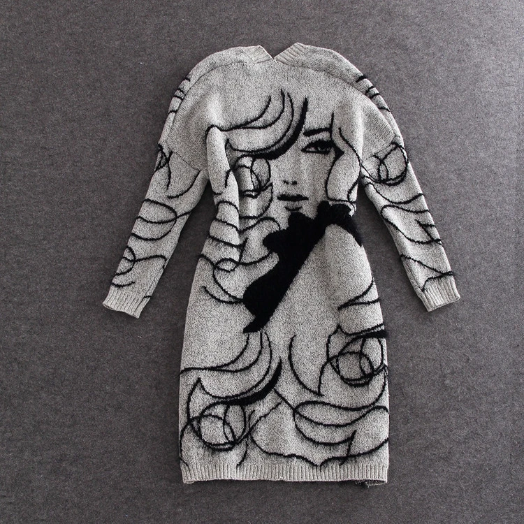 

Womens Long Knit Sweater Cardigan Portrait Pattern 2021 New Loose All-match Soft Hot Sale Basic Women Jacket Outer Spring Autumn