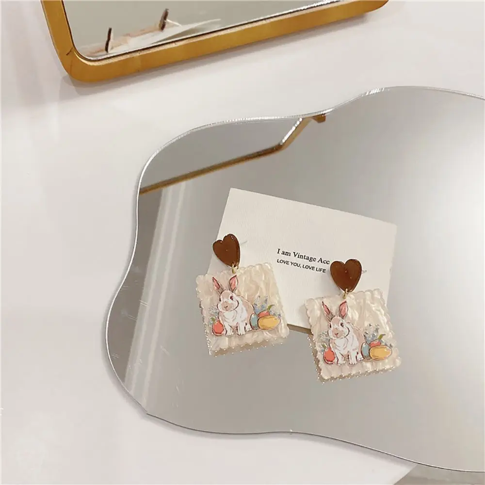 

Golden Small Rabbit Bunny Stud Earrings Korean Geometry Colorful Acrylic Dangle Earrings For Women Trend Fashion Jewelry