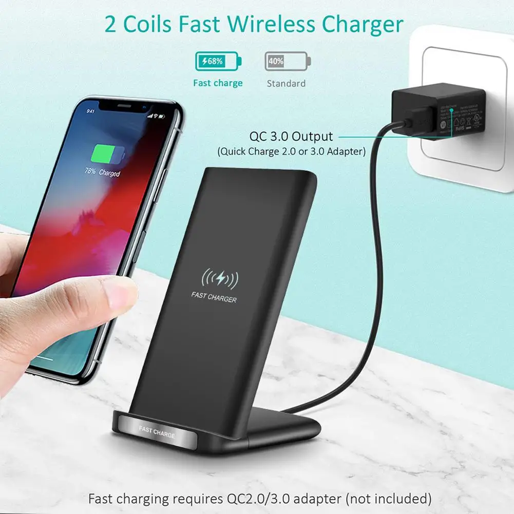 Qi Беспроводное зарядное устройство Быстрая Беспроводная зарядка подставка 15 Вт