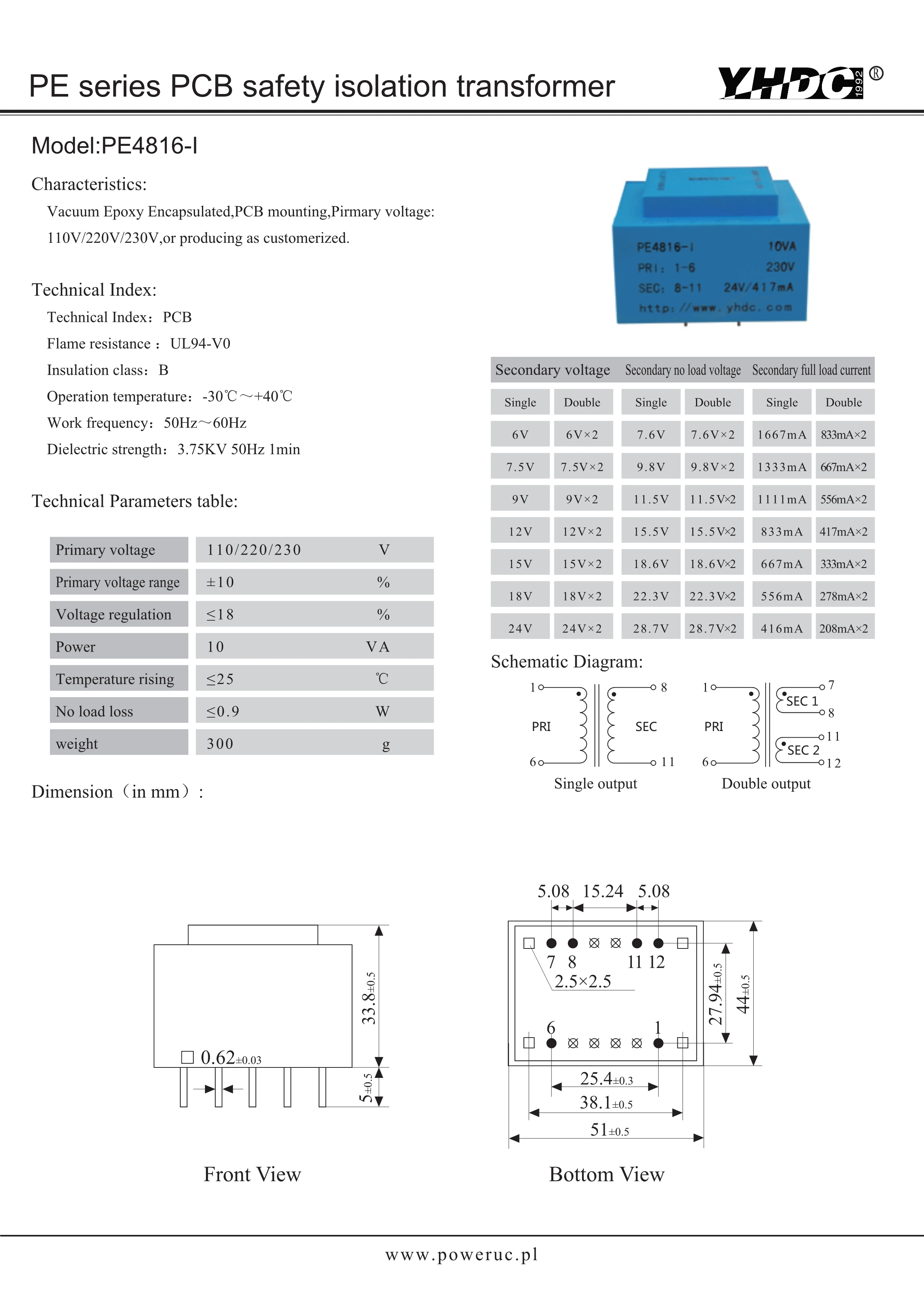Изоляционный трансформатор для сварки печатных плат 10 ВА 230 В 18 50-60 Гц с