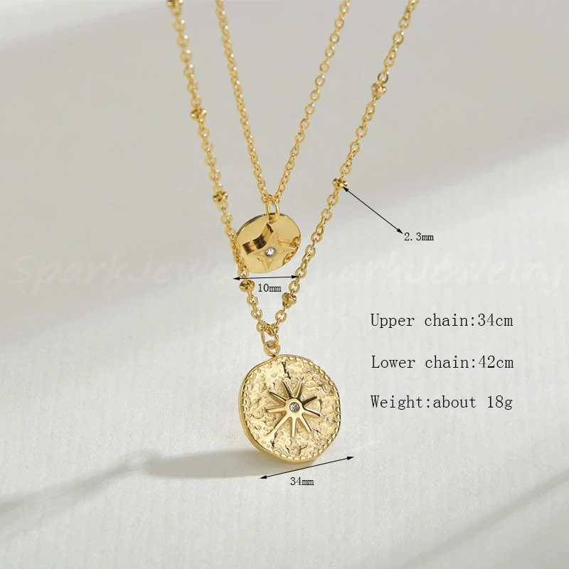 Ожерелье женское многослойное из нержавеющей стали с золотым компасом и