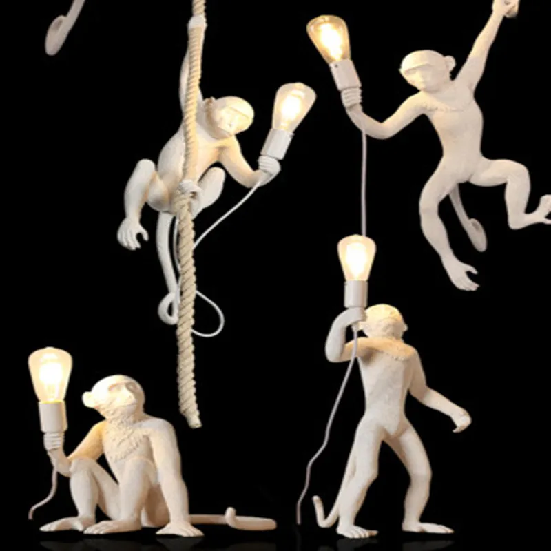 

Nordic hemp rope monkey lamp post modern personality creative Pendant Lamps luminaire suspendu Replicas Resin Monkey Lights