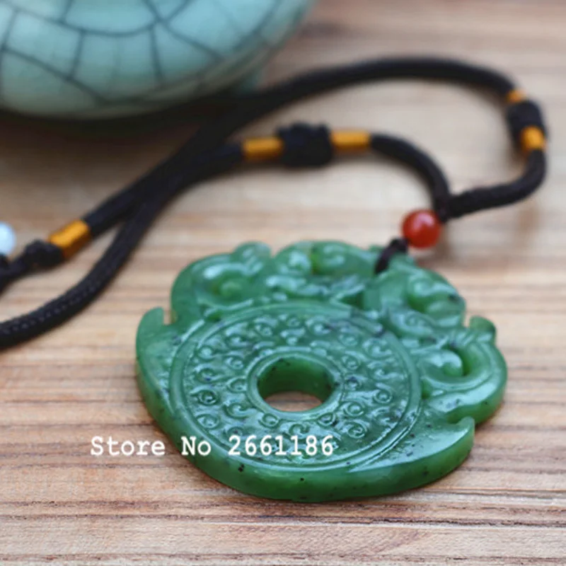 (Сертификат) кулон из натурального нефрита с резным китайским драконом и пряжкой