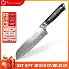 Нож сантоку из дамасской стали SUNNECKO VG10, японское лезвие из стали высшего качества, острый кухонный резак для мяса, рукоятка из G10, для приготовления пищи, 7 дюймов