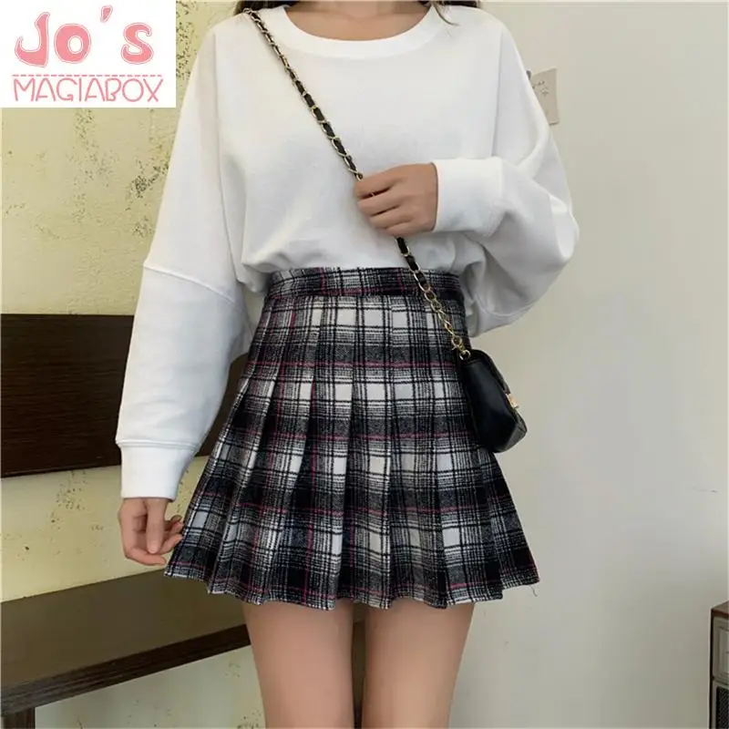 

Korean Casual Women Plaid Empire Mini Pleated A-Line Skirts Spring Summer Sweet Kawaii Female High Waist Above Knee Skirts