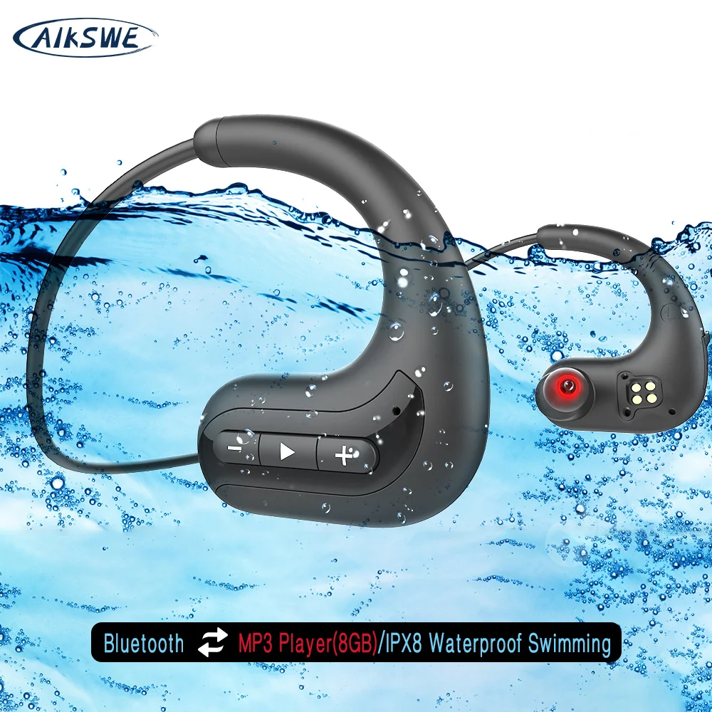 Беспроводные наушники AIKSWE Bluetooth 8 ГБ IPX8 водонепроницаемость MP3 музыкальный плеер