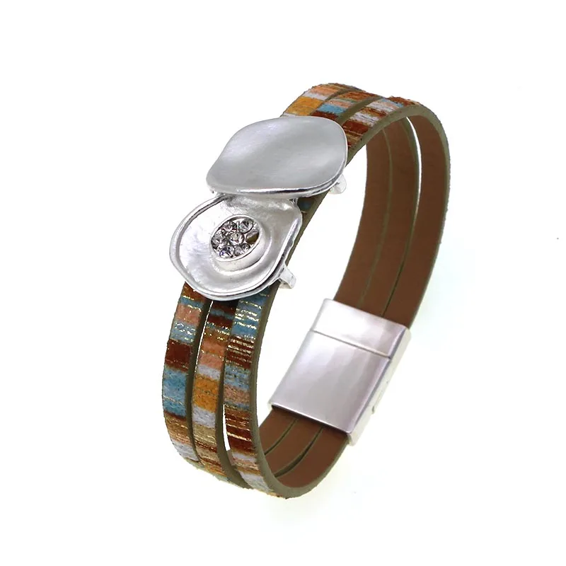 Женский многослойный браслет с широкой обмоткой кожаный леопардовым принтом