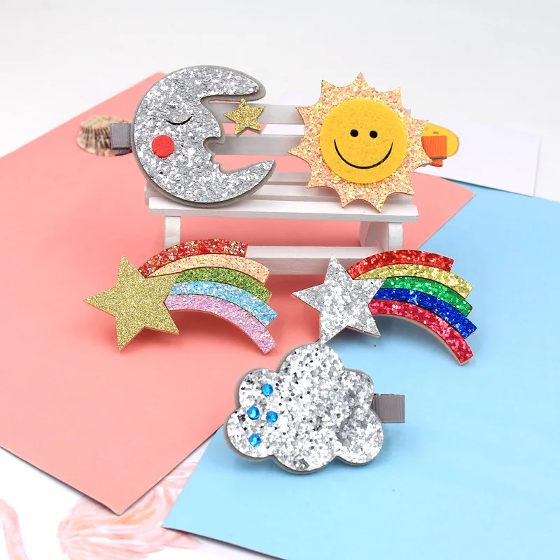 

1pc New Korean Cute Girls Stereo Cartoon Hairpins Rainbow Sequins Moon Cloud Hair Clips Child Barrette Kids Hair Accessories