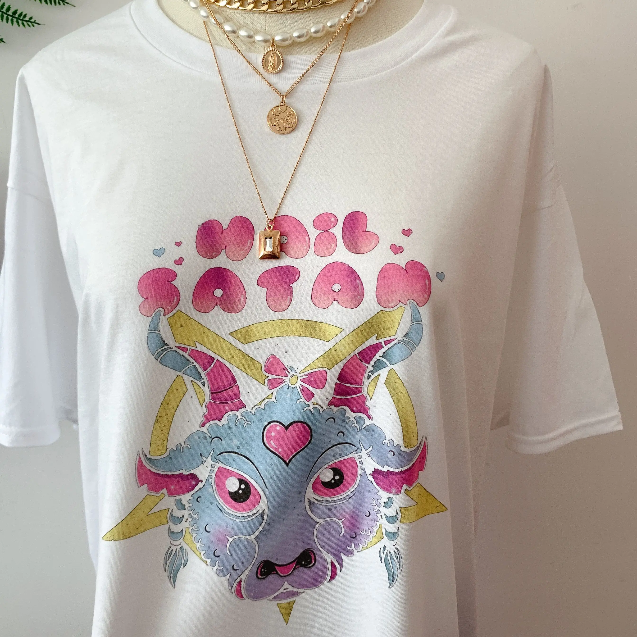 Sunfiz HJN с надписью Hail Satan рубашка Пастель Готическая футболка Эстетическая Одежда