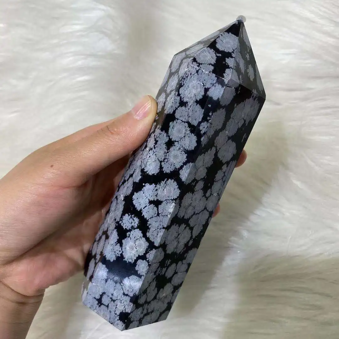 

Natural snow flash stone obelisk crystal quartz reiki healing beautiful home decor