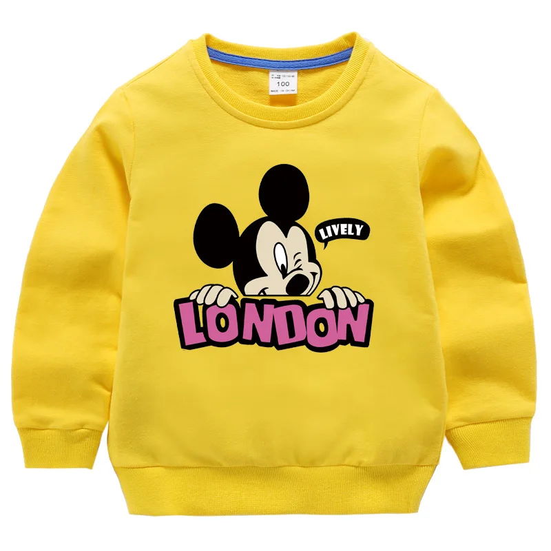 XT130-Yellow Футболка с Микки-Маусом для детей, костюм для мальчиков Весенняя бархатная хлопковая футболка с длинными рукавами для девочек, детская одежда качественный свитер - Цвет: XT130-Yellow