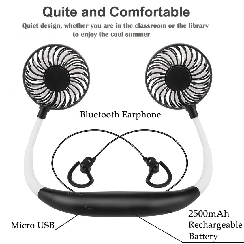 Новый портативный USB Перезаряжаемый двойной шейный вентилятор воздушный