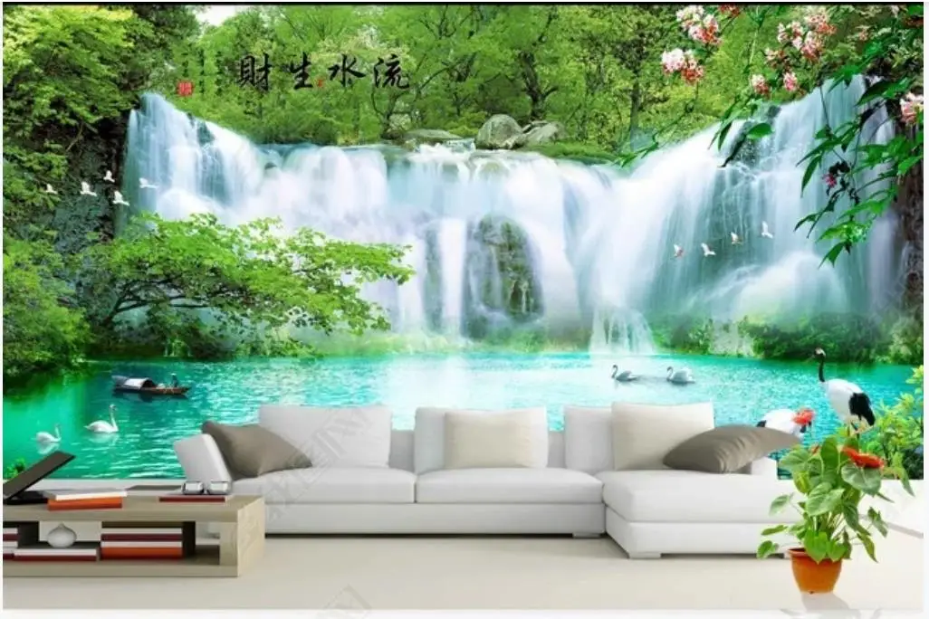 

Custom photo wallpaper for walls 3 d murals Modern Pastoral forest landscape waterfall TV background wall papers home decor