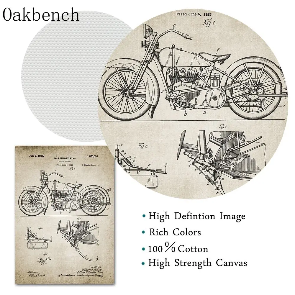 Патентованная Картина на холсте часть мотоцикла настенные плакаты механический