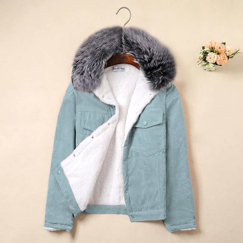 

Winter Corduroy Warm Coat Female Bomber Jacket Big Fur Winter Jacket Lamb Fur Women Outerwear Harajuku Jacket for Women 2020 New