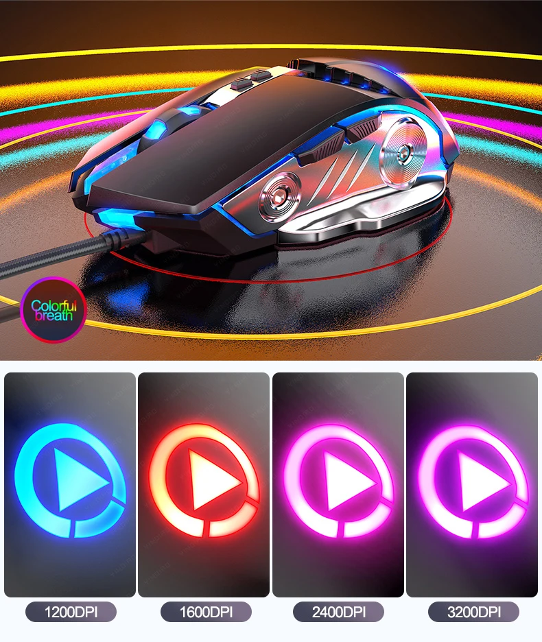 

V2 Gaming Keyboard 104 Keys Rainbow Backlit USB Wired Keyboard 7 Color Breathing Light 3200DPI Gaming Mouse for PC games