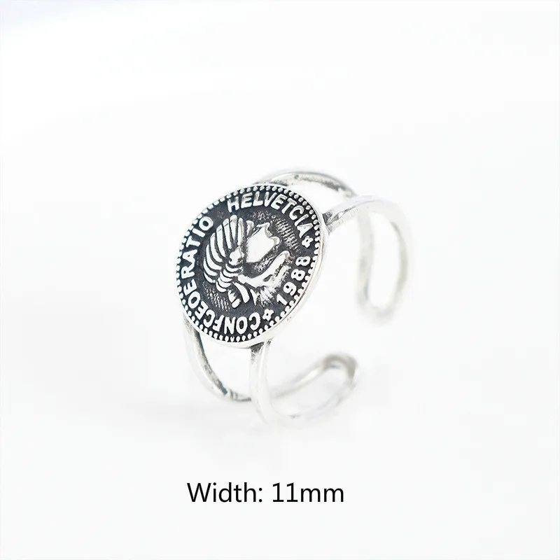 Fengxiaoling 100% Genuine 925 Sterling Silver Retro Style Portrait Coin Rings For Women Fine Jewelry Cute Accessories | Украшения и