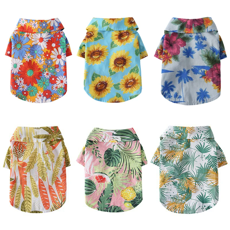 

4 Sizes Pet Summer Beach Shirt Dog Cute Print Hawaii Beach Casual Pet Travel Shirt Floral Short Sleeve Dog Cat Blouse Costume
