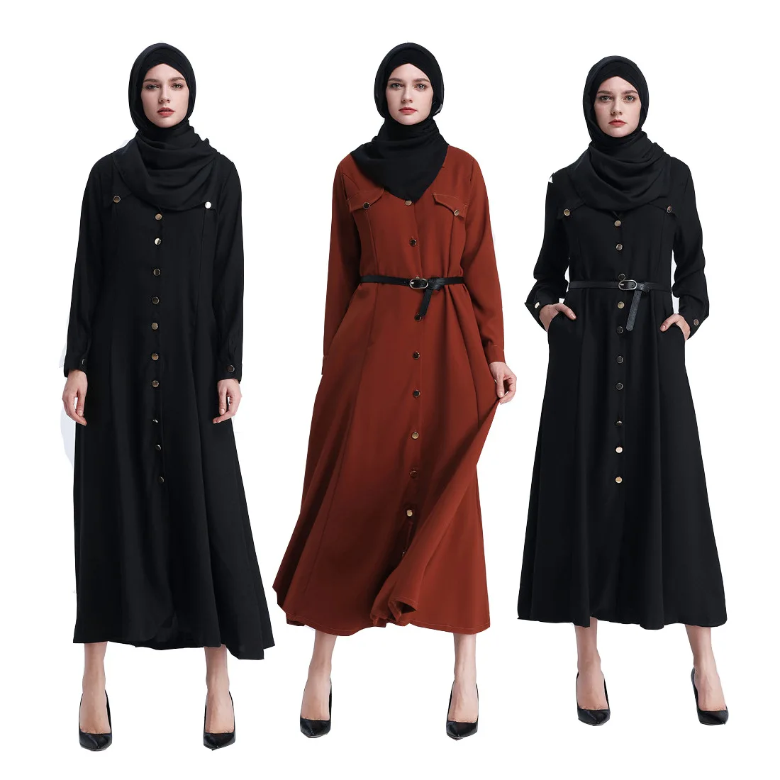 Муслиновое платье на пуговицах, с металлической пряжкой, в стиле ретро, для женщин, мусульманская Мода