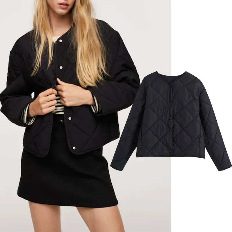 

Za Women Parkas 2021 Fashion Thin Padded Autumn Jacket Coat Vintage Long Sleeve Pockets Casual Chic Female Outerwear Tops