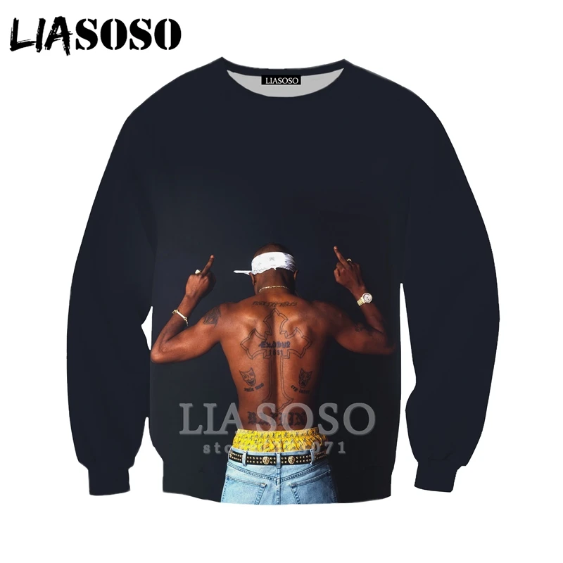 2pac, толстовка LIASOSO, новинка, для мужчин и женщин, забавные толстовки, 3D принт, рэпер, хип-хоп, длинный рукав, уличная одежда, топы, пуловер с круглым вырезом, B182-07 - Цвет: 5