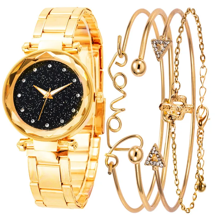 4-Gold 5pcs Luxury Brand Ladies Watches Women Watches Starry Sky Watch Quartz Diamond Wristwatches Montre Femme Relogio Feminino - Цвет: 4-Gold
