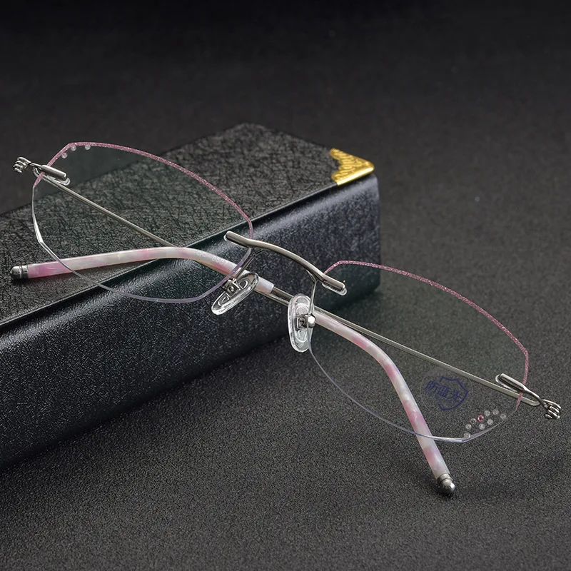 

Retro Frameless Women's Diamond Anti-Blu-ray Contact Screws Rhinestone Glasses Frames Clear Glasses Glass Women