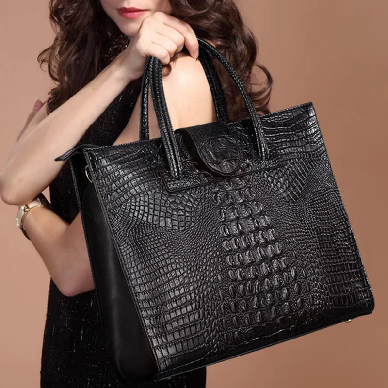 

Women Briefcase Genuine Leather Women Handbag Big Totes Large Capacity Shoulder Bag Crocodile pattern Ladies Hand Bag Luxury